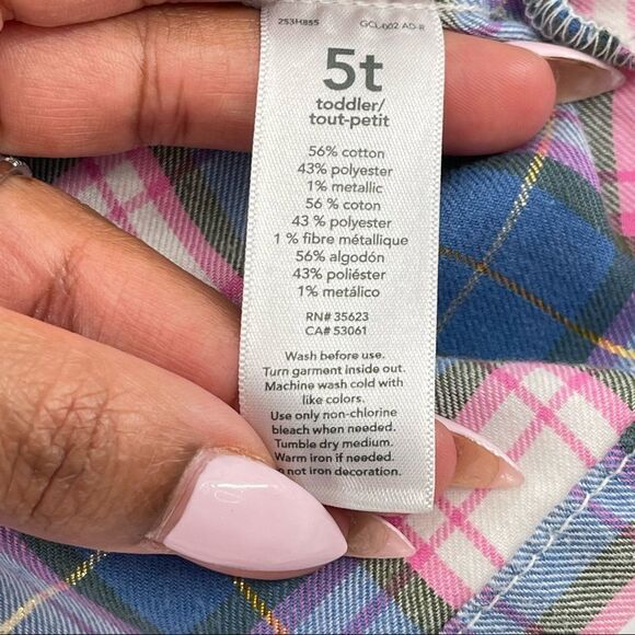 Carter’s Girl’s Pink/Blue Plaid Gold Metallic Plaid Long Sleeve Twill Blouse 5T - Picture 9 of 10